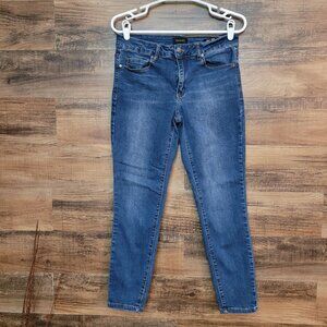 Tahari Jeans Size 8 Kelly Classic Skinny Mid Rise Medium Dark Wash Stretch Denim